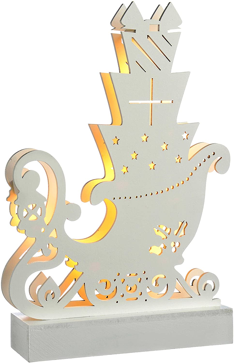 WeRChristmas 25 cm Pre-Lit Wooden Sleigh Table, White