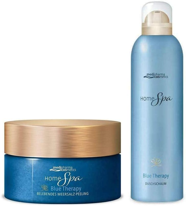 Lacalut Medipharma cosmetics home spa shower set with Blue Therapy Shower Foam Sea Salt peeling