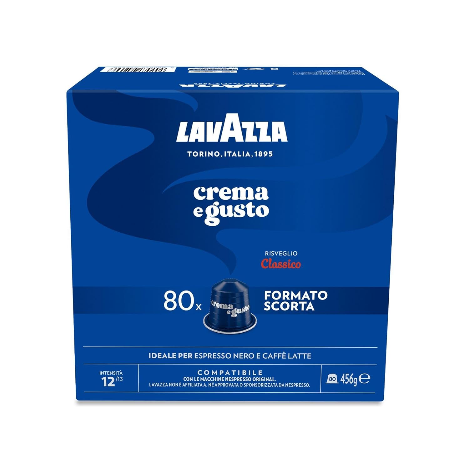 Lavazza, Crema e Gusto Classico, 80 Aluminum Capsules Compatible with Nespresso* Original Machines, Notes of Spices, Chocolate and Wood, Arabica & Robusta, Intensity 12/13, Medium Roast
