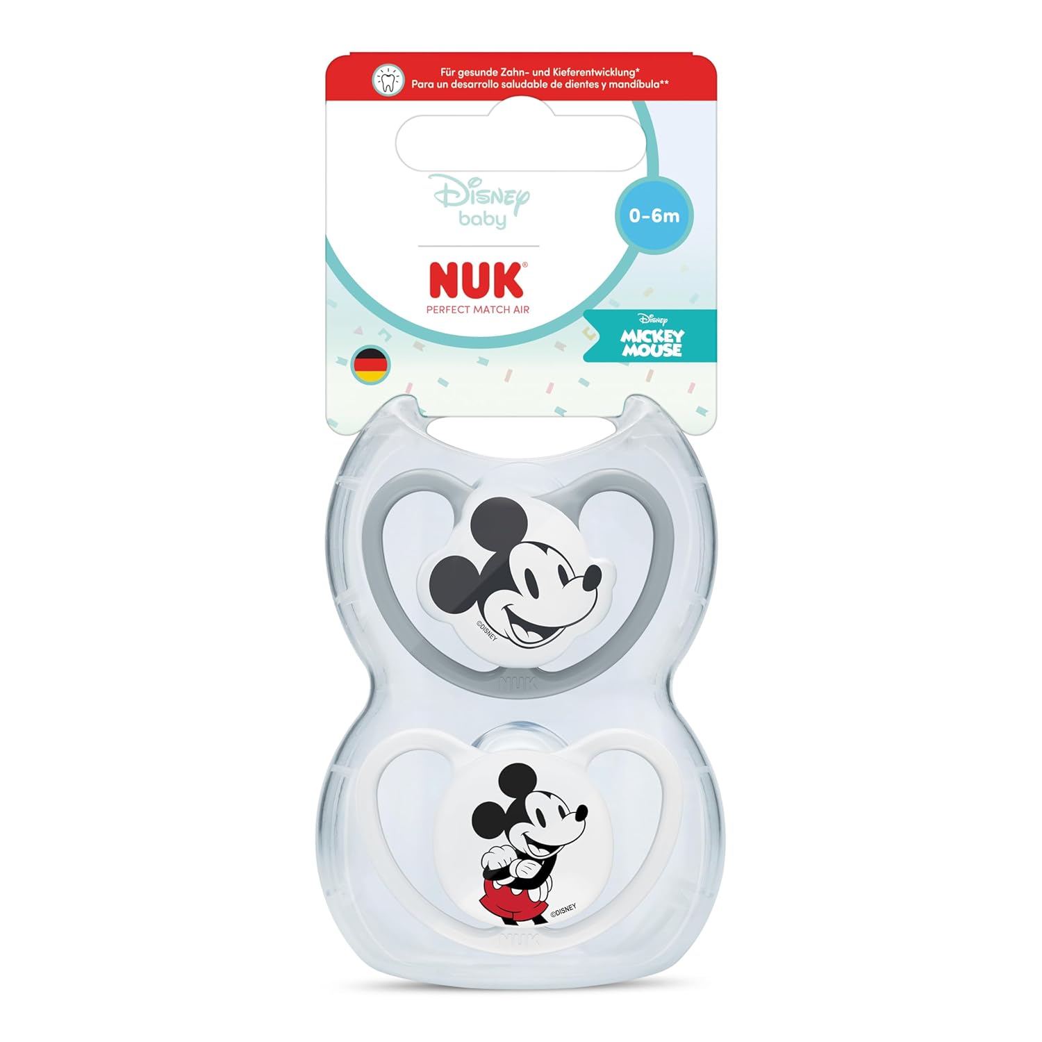 NUK Perfect Match Air Baby Dummies | 0-6 Months | Orthodontic Dummies That Promote Air Circulation & Prevent Saliva Rash | 95% Baby Acceptance** | Disney Mickey Mouse | Pack of 2