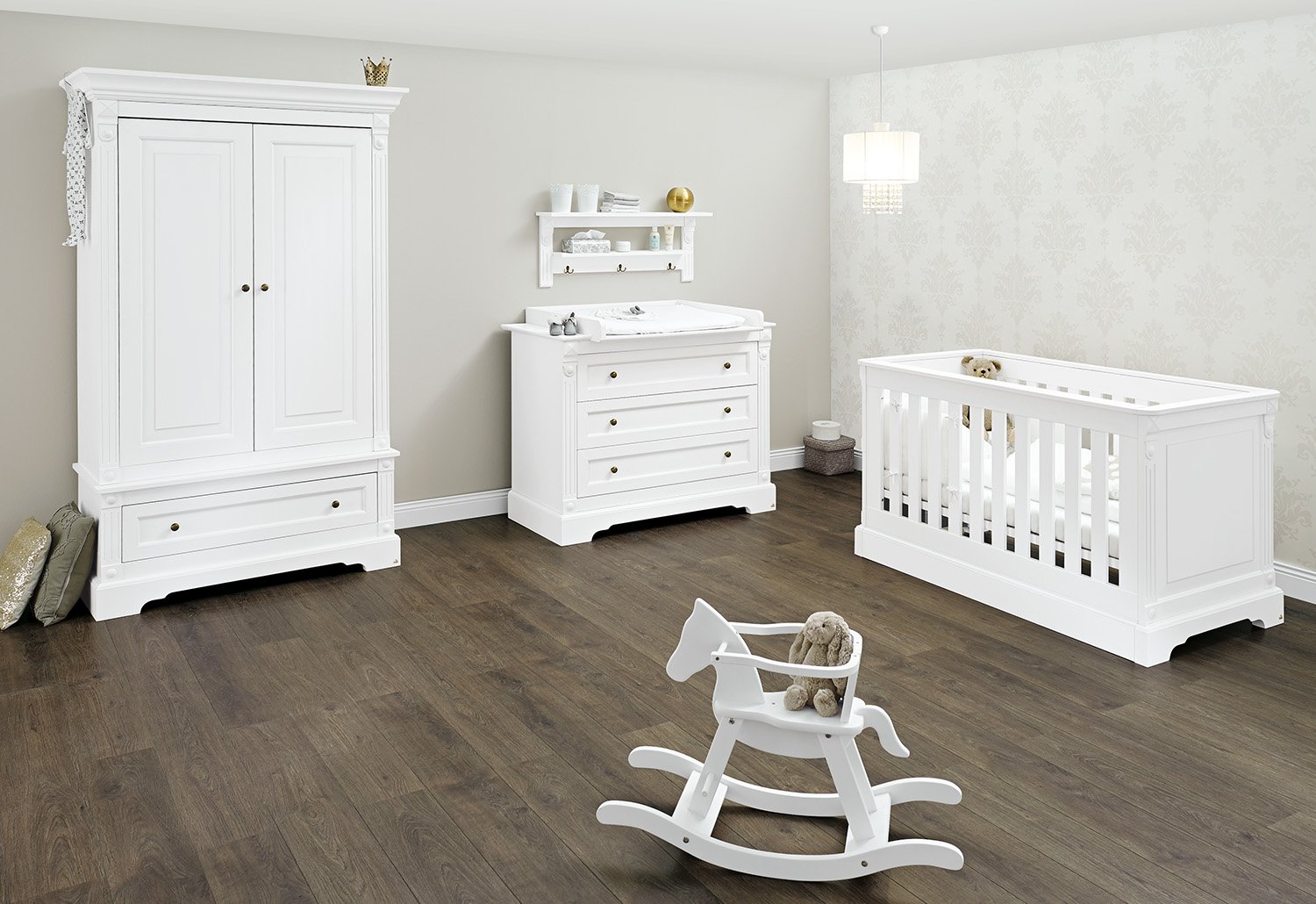 Pinolino Emilia 3-Piece Children\'s Bedroom Wide Cot (140 x 70 cm) Wide Changing Table with Changing Unit and Wardrobe, White Matt (Item No. 10 34 67 B)