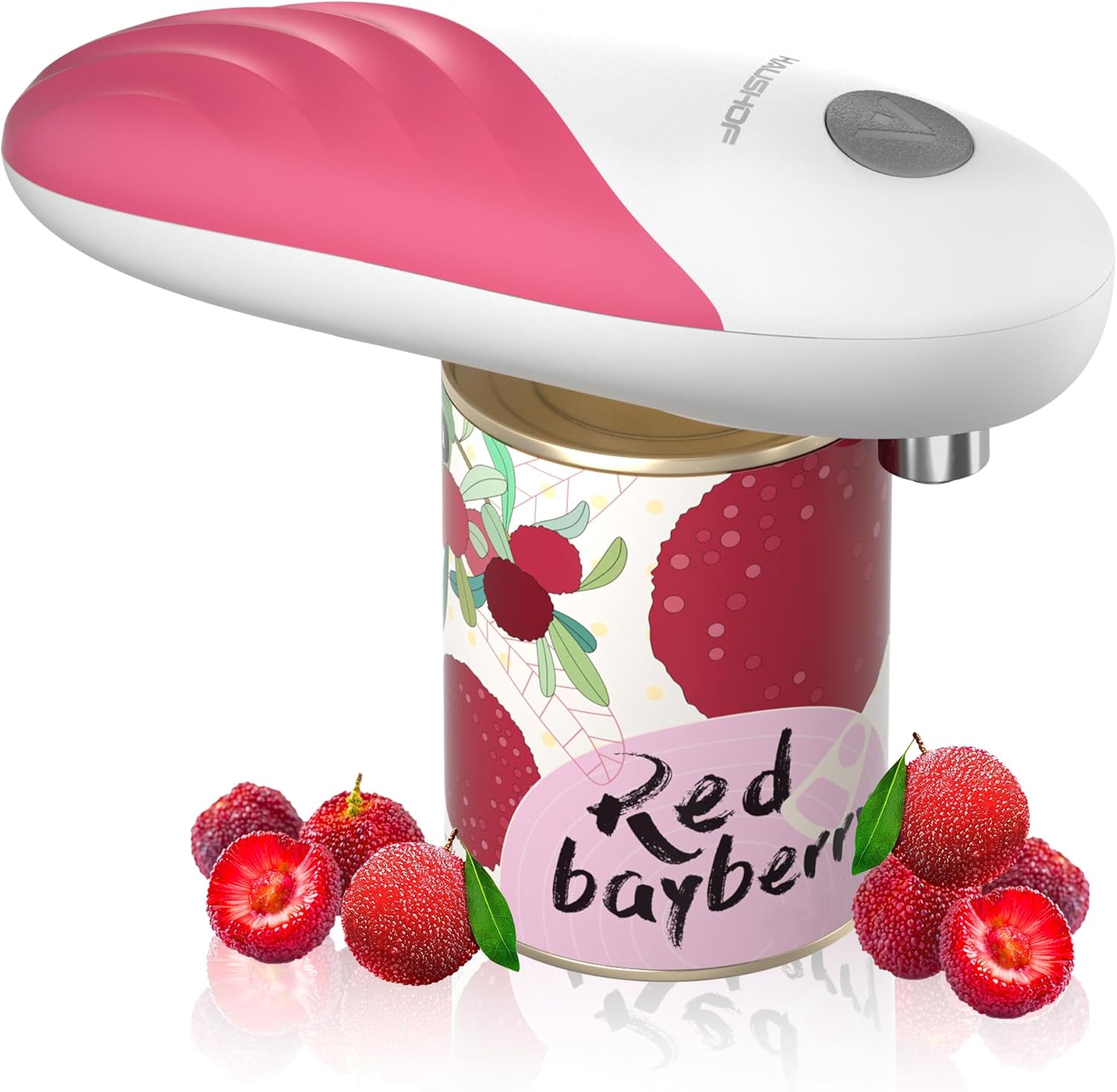 HAUSHOF Electric Can Opener, One Touch Can Opener, Automatic 360° Rotation & Automatic Stop, Kitchen Aid for Chefs, Elderly, Children & Injured, with 4 AA Batteries, Pink