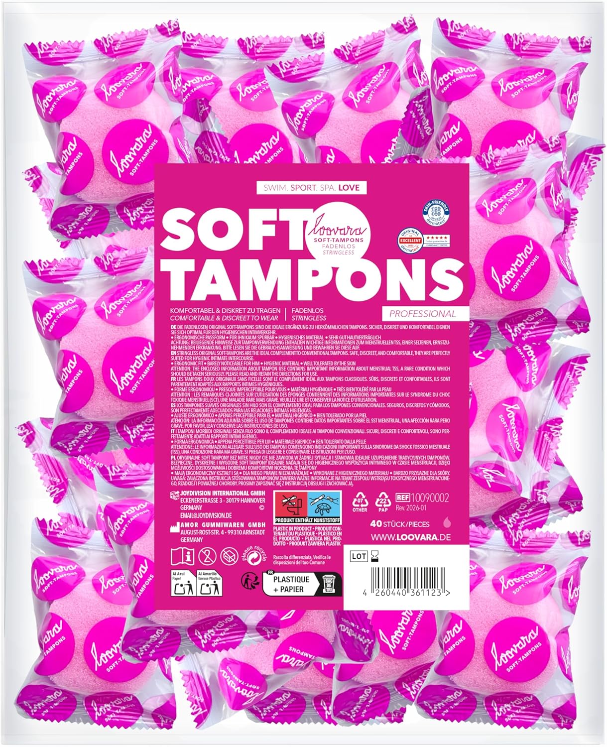 LOOVARA Soft Tampons Professional - Pack of 40 - Soft, Comfortable Tampons without Return Thread - Larger Fit for Secure, Stable Wearing - Discreet & Hygienic