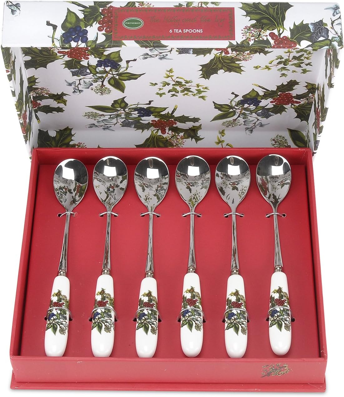 Portmeirion The Holly & Ivy Tea Spoons S/6, Stainless Steel Multi-Colour, 16 x 1.5 x 1 cm