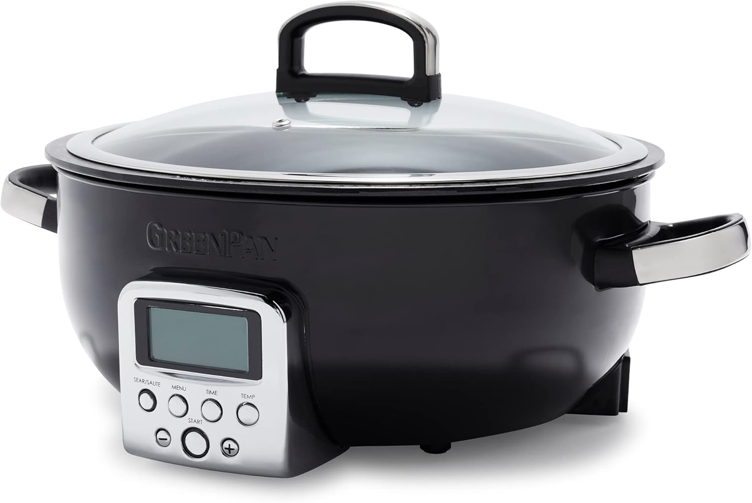 GreenPan Elite Essential Smart Electric 5.6 L Stewing Pot, Simple Roasting, Saute Mixing and Rice Cooker Dialling Codes, PFAS-Free Healthy Ceramic Non-Stick Dishwasher Safe Parts, LED Display, Black