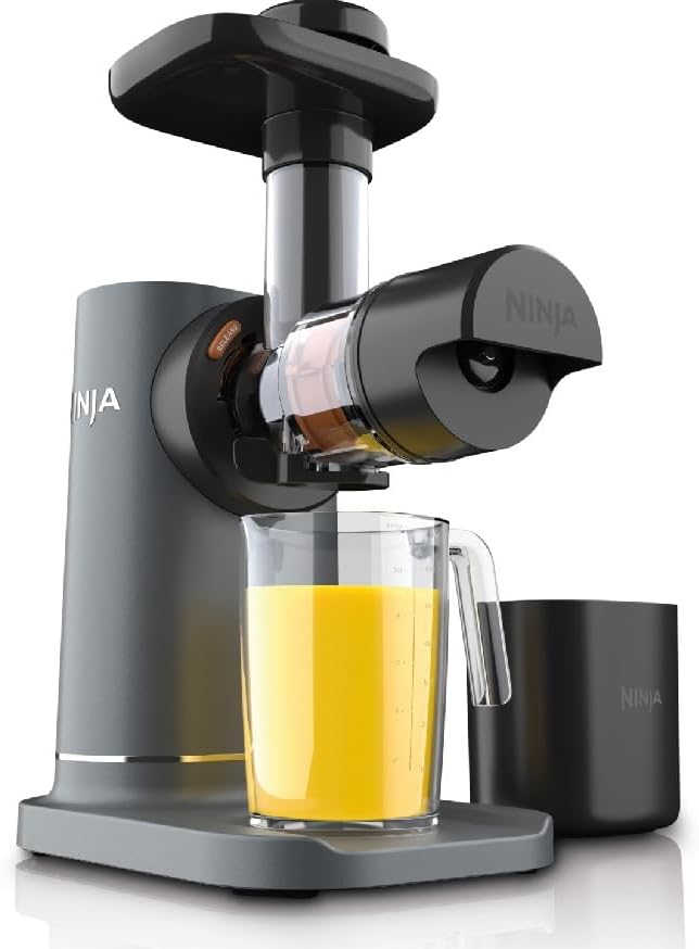 Ninja JC151UK Cold Press Juicer with 700ml Jug and 1.1L Pulp Container for Fresh Juices and Drinks Compact, Dishwasher Safe and Removable Parts Gray JC151UK