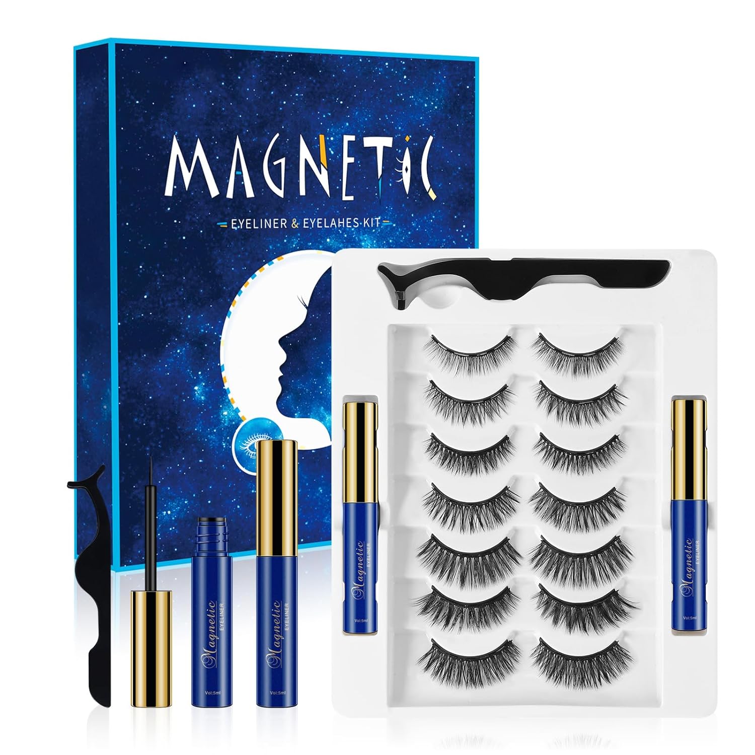 Aosun False Eyelashes Magnetic Natural Ultra Light and Easy to Apply No Glue Needed (7 Pairs)