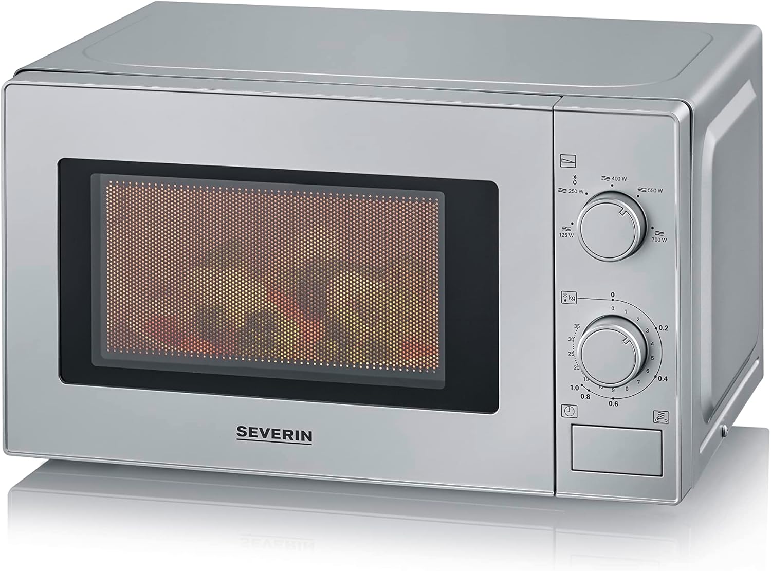 SEVERIN Store SEVERIN Silver Microwave 700 W, 17 Litres, Freestanding, 5 Power Levels, Turntable, Defrosting Program, MW 7899