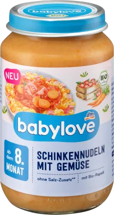 babylove Schinken noodles menu with vegetables, from 8 months, 220 g