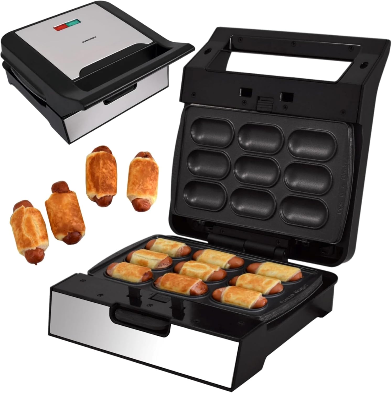 Syntrox Germany Syntrox Pretzel Nugget Maker with Removable Plates, 1400 Watt, Stainless Steel, Fast Heating, Non-Stick Coating, Various Removable Plates, Multifunctional Device