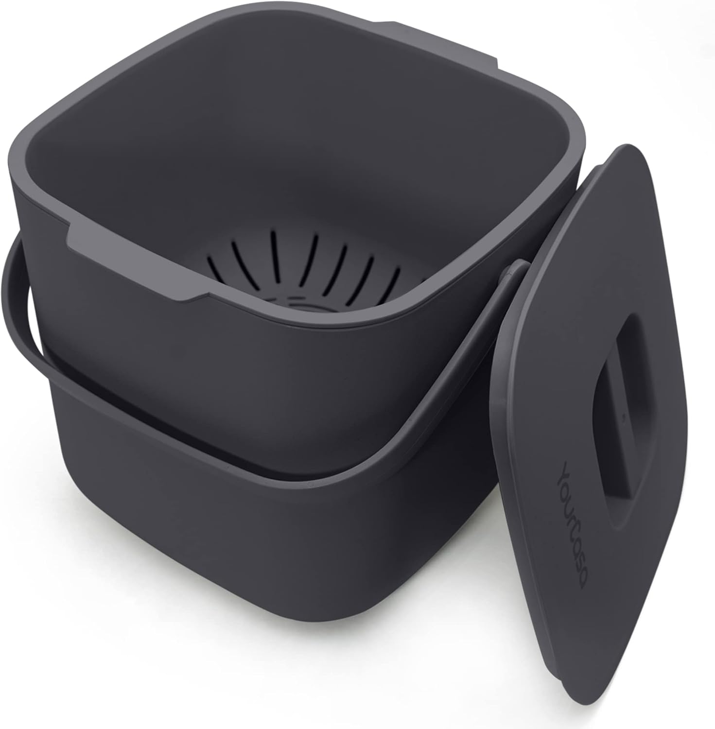 YourCasa Organic Kitchen Waste Bin, 4 L Compost Bin for Everyday Organic Waste Container, Dishwasher Safe, Odour-Proof, Strainer, Small Organic Waste Bin with Lid, Organic Waste Container, Organic Bin