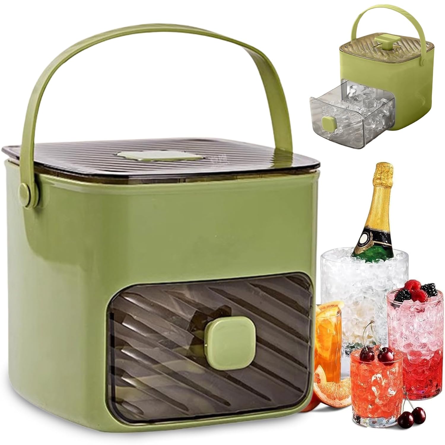 Easy Press Ice Maker, Ice Cube Tray with Lid and Container, Double Layer Stackable, Reusable Ice Grid with Lid and Tongs for Coffee, Cocktails, Juice, Ideal for Home