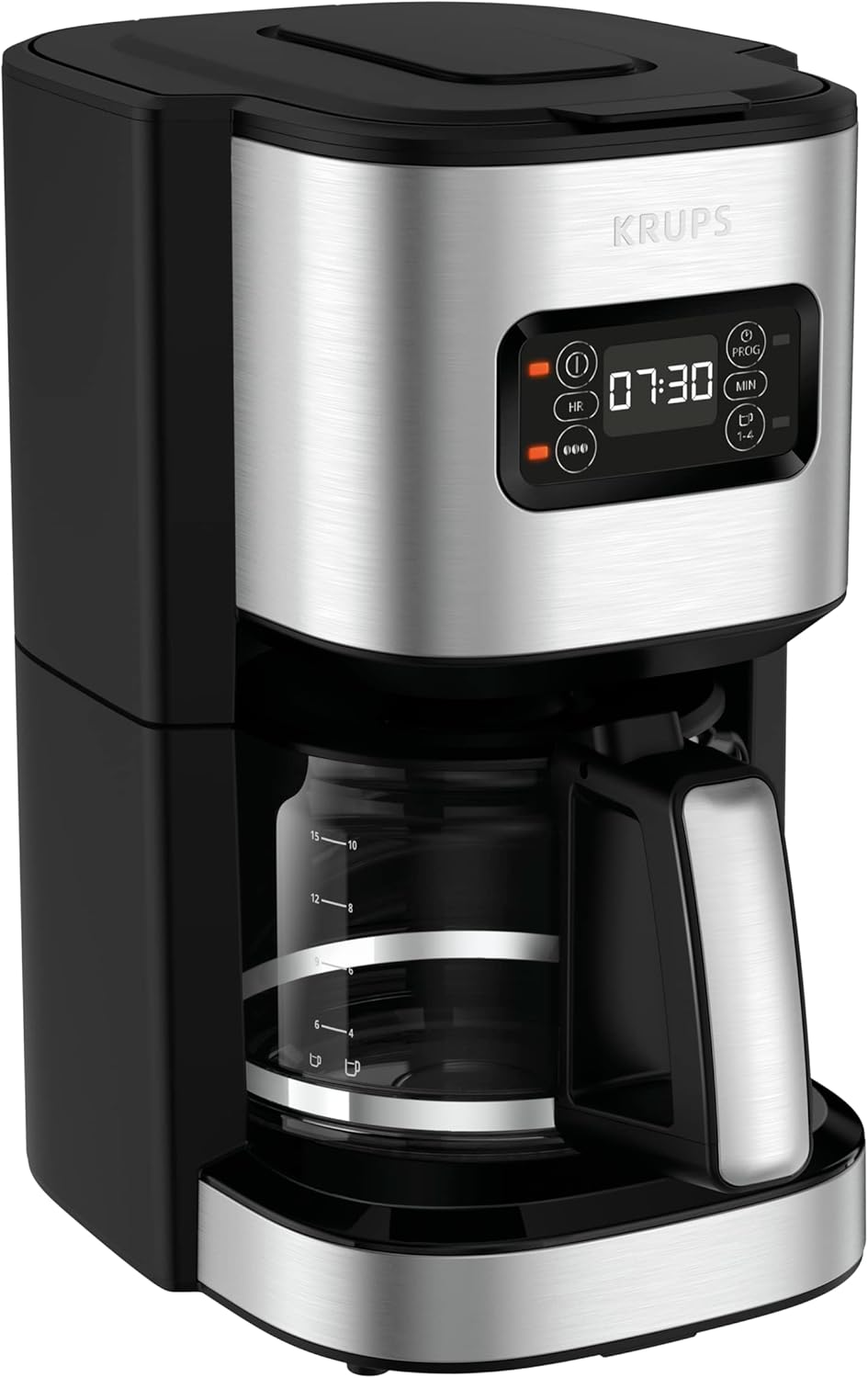 Krups KM480D Excellence Stainless Steel Programmable Filter Coffee Machine, 24-Hour Timer, Brewing Strength Selection Water Head, Pre-Infusion Mode, Anti-Drip System, 1.25 L Capacity, 15 Cups