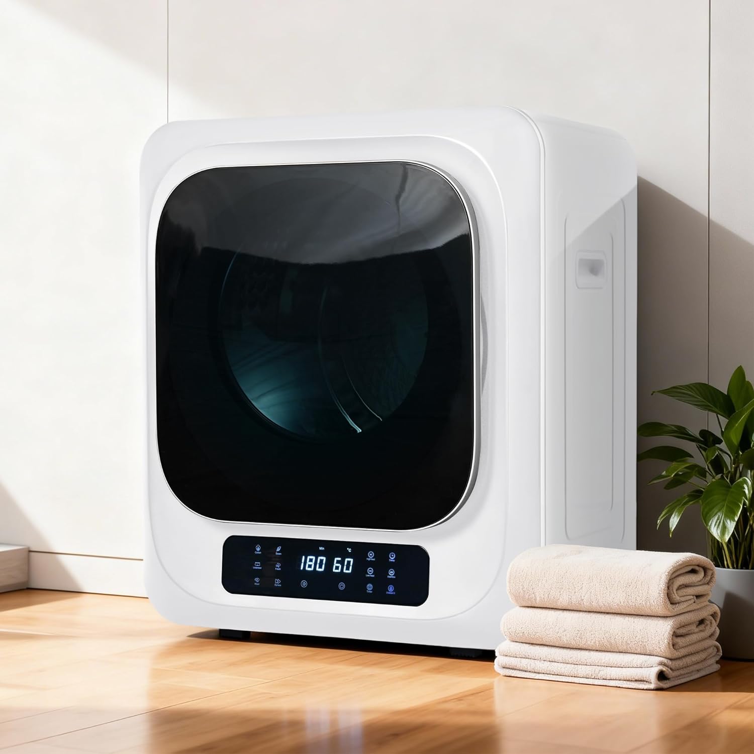 Merax Mini Tumble Dryer with 6 Programs and UV Sterilization, Energy Class G, 850 W, Compact Dryer with Overheating Protection and LED Display, White
