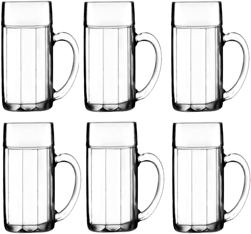 Stölzle Lausitz Stölzle Oberglas Bayreuth Beer Mug Beer Glass 0.5 L, Glasses Set of 6, Beer Mug Made of Shockproof and Shatterproof Glass, Ball Mug Traditional Bavarian Ribbed Tankard