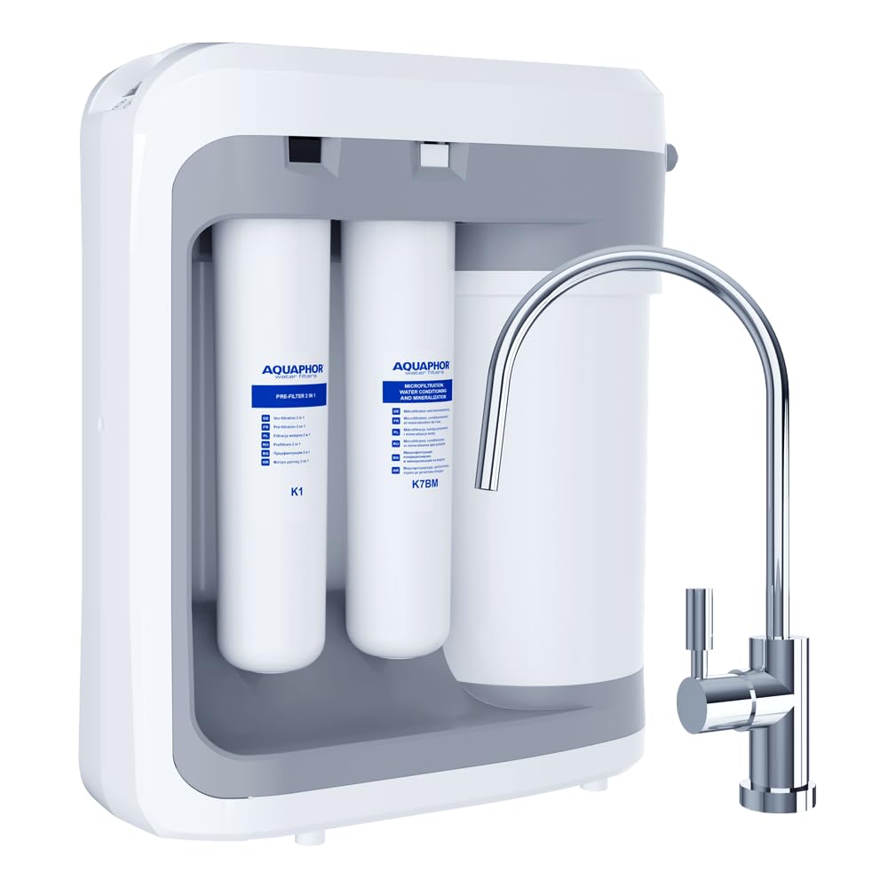 Aquaphor RO-202S Reverse Osmosis System - Reverse Osmosis System for 380 Litres a Day with Germ Barrier and Mineralisation - 5 Litre Water Reservoir and 1-Way Removal Tap