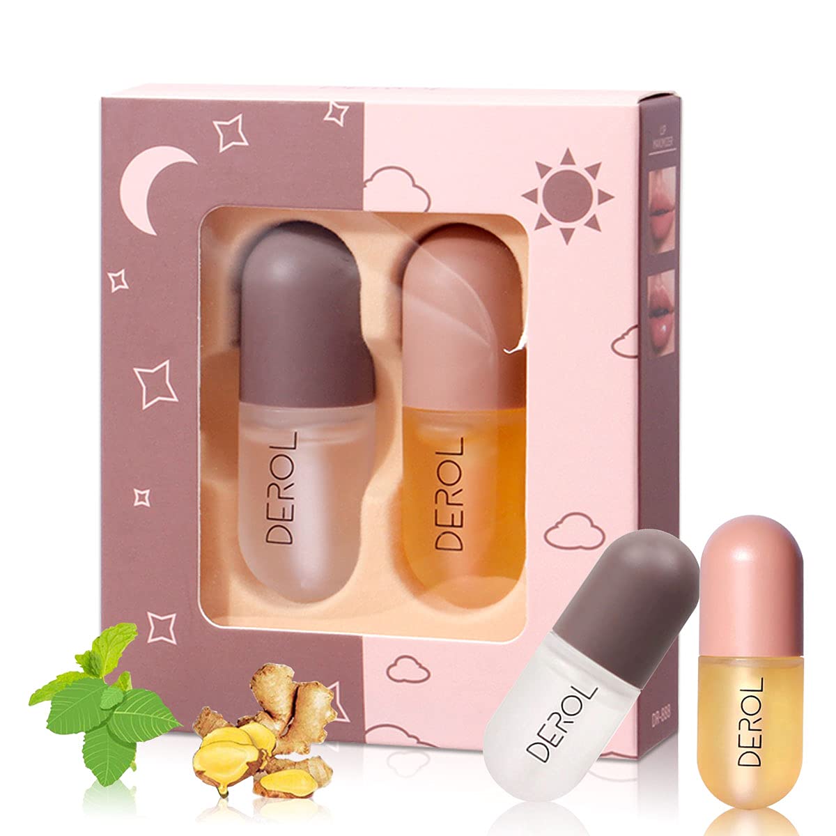 VOMONO Derol Lip Plumper Set Natural Plumping Lip Gloss Lip Care Serum Set Derol Lip Plumper Lip Enhancer für vollere hydratisierte Beauty Lips, Lip Enhancer, Lip Plumping Balm, Lip Serum