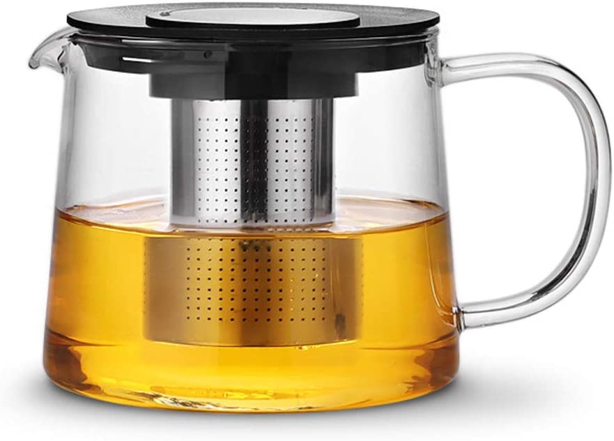 Tamume 1000 ml Black Permanent Glass Tea Pot with Teapot Protection and Stainless Steel Strainer Suitable for Tea Brewing