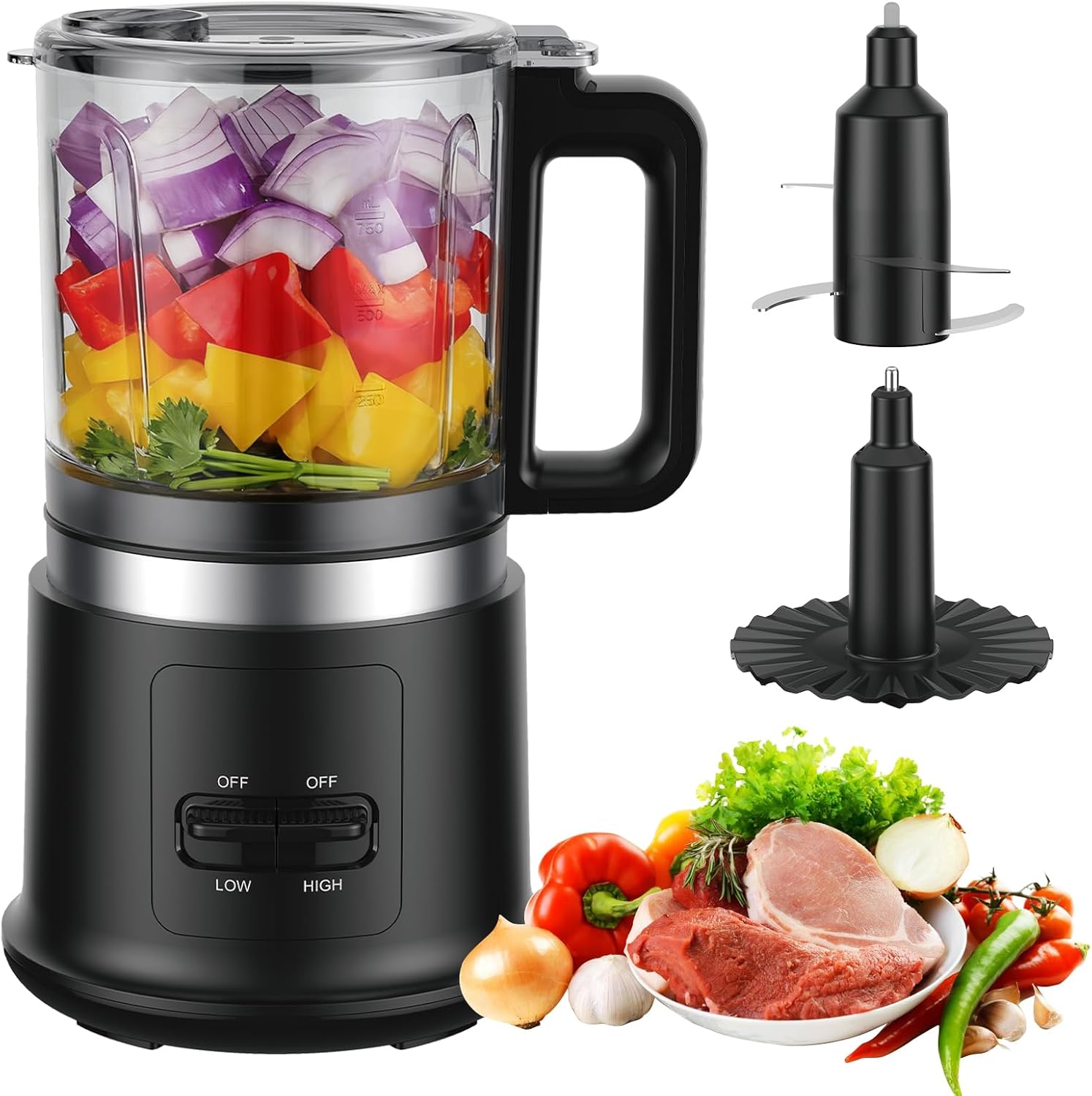 Electric Multi Chopper | 400W Electric Kitchen Chopper with 2 Speeds | 4 Bi-Level Stainless Steel Blades & Whisk | Removable container 0.95 L for chopping, mixing, emulsifying