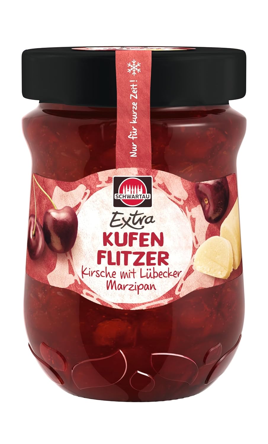 Schwartau Extra Kufenflitzer Cherry with Lübeck Marzipan, Winter Jam, 340 g glass