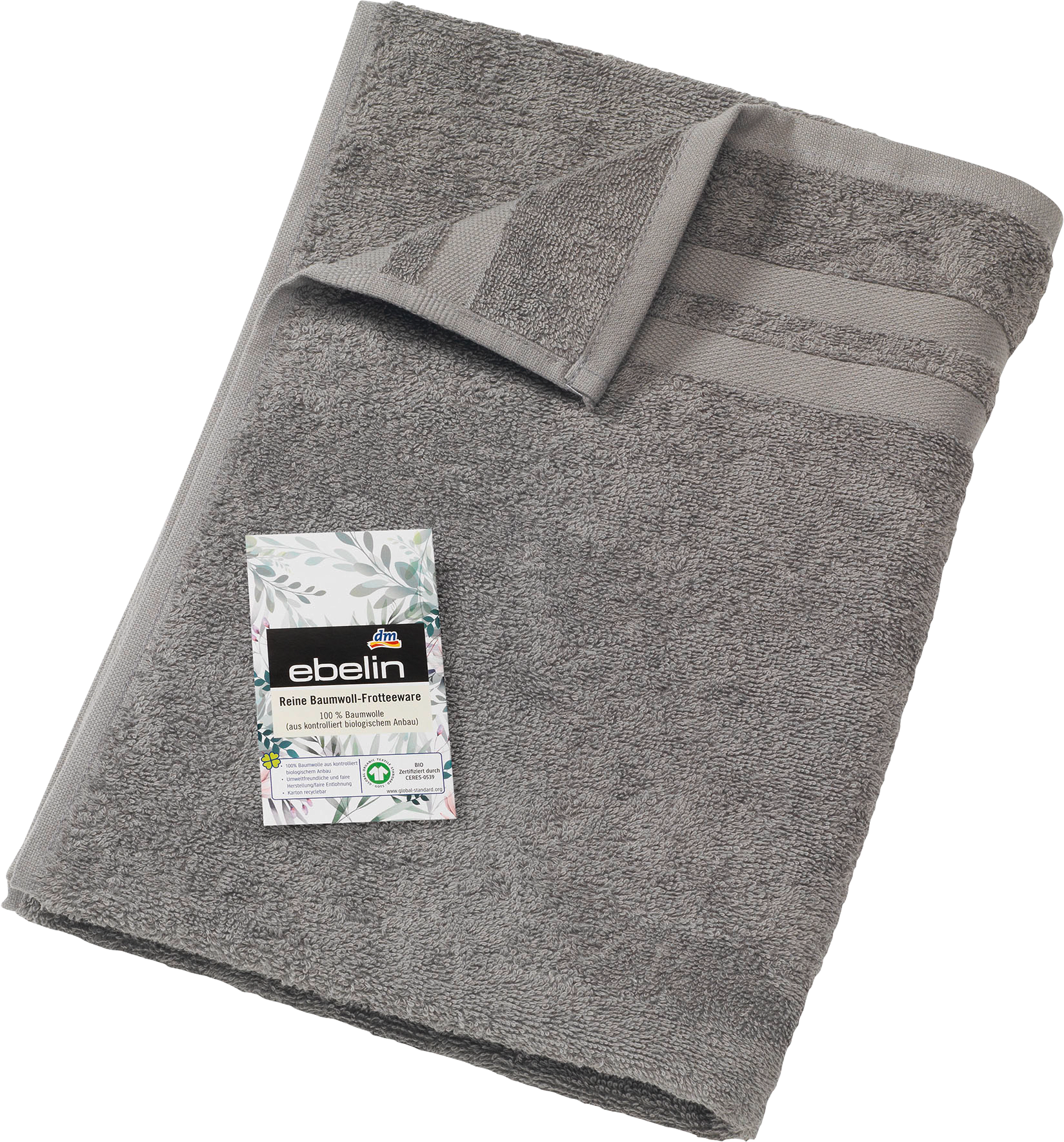 ebelin Towel Made Of Terry Gray 100% Cotton Gots Certified, 1 Pcs