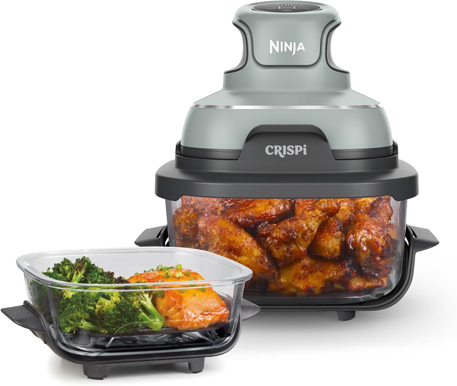 Ninja Crispi Air Fryer, Microwave, Freezer and Dishwasher Safe, Portable Cooking System Made of Non-Toxic Glass, 1.5L Glass Container and 6 Cups with Lids