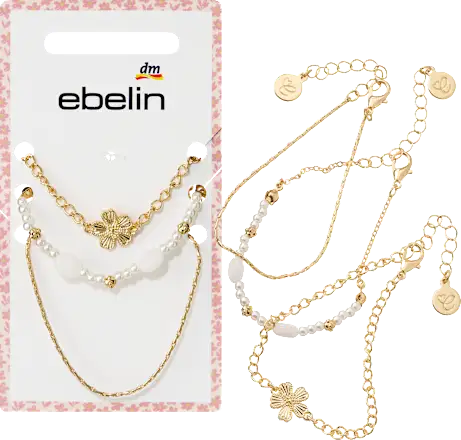 ebelin Bracelets with flower & pearls, 3 pieces