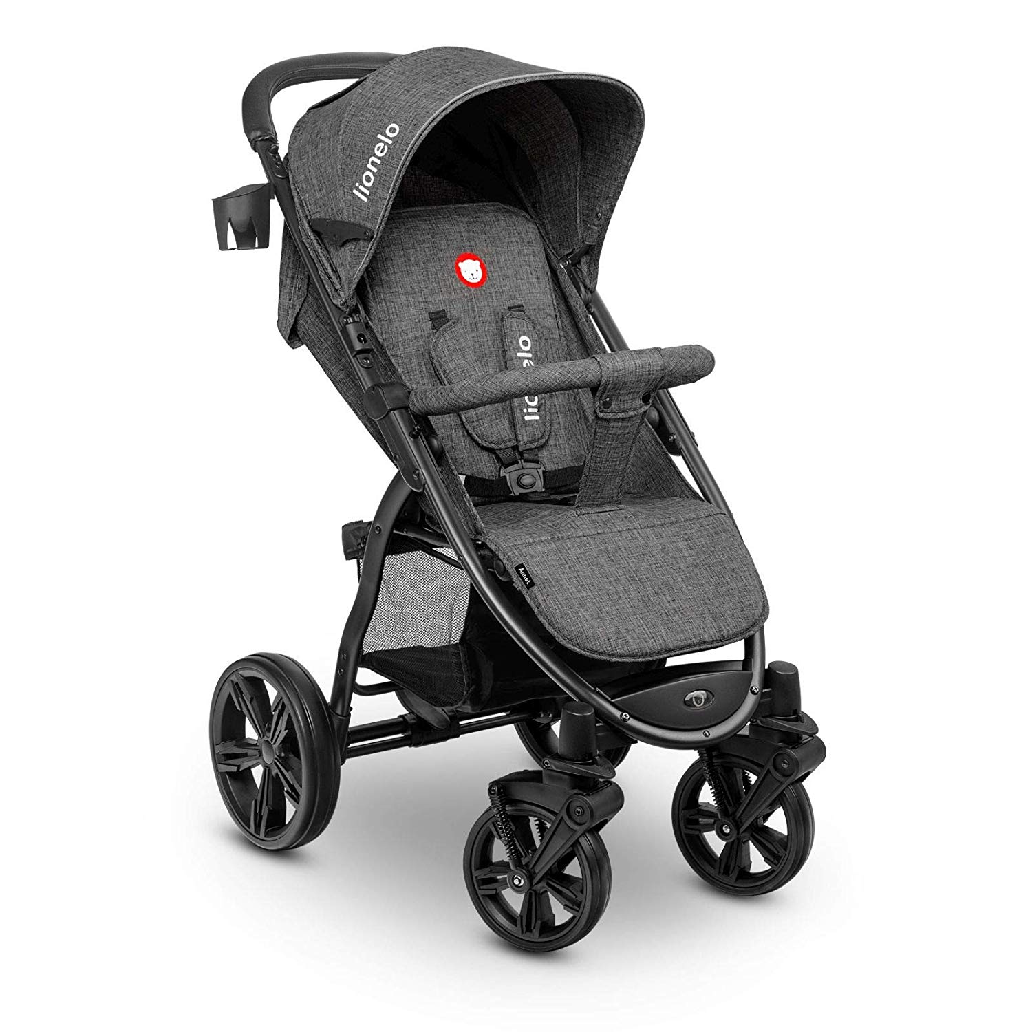 Lionelo Annet Pushchair with Reclining Function, Small Foldable EVA Foam Wheels, Mosquito Net Foot Cover, Drink Holder Basket