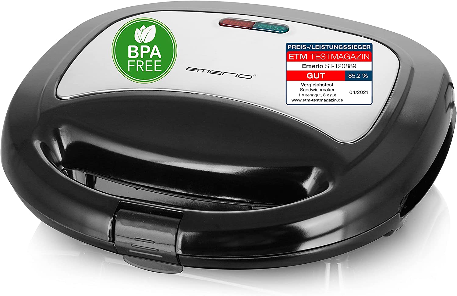 Emerio Double Sandwich Maker, BPA Free, Classic Shape for Triangular Sandwich, Easy to Clean, non-stick coating, heat up Quickly, 750 Watts