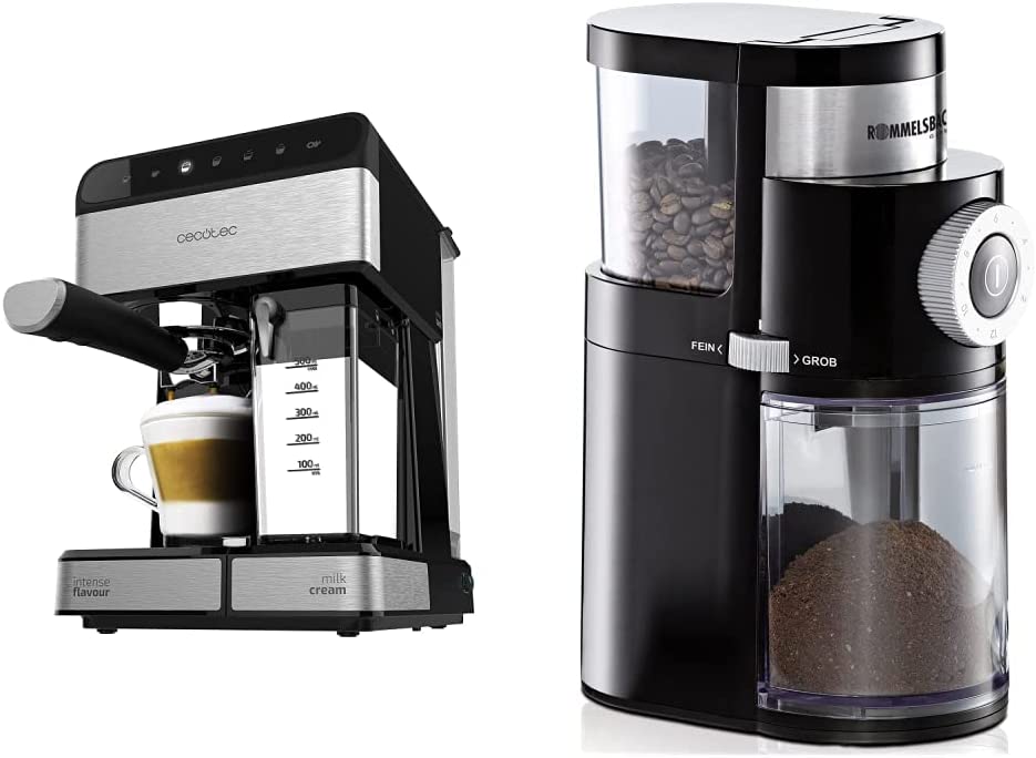 Cecotec Power Instant-ccino Touch Series Nera Fully Automatic Coffee Machine 20 Bar Pressure, 1.4 L 1350 W & ROMMELSBACHER EKM 200 Coffee Grinder Aroma Grinder 50 g 110 Watt Black