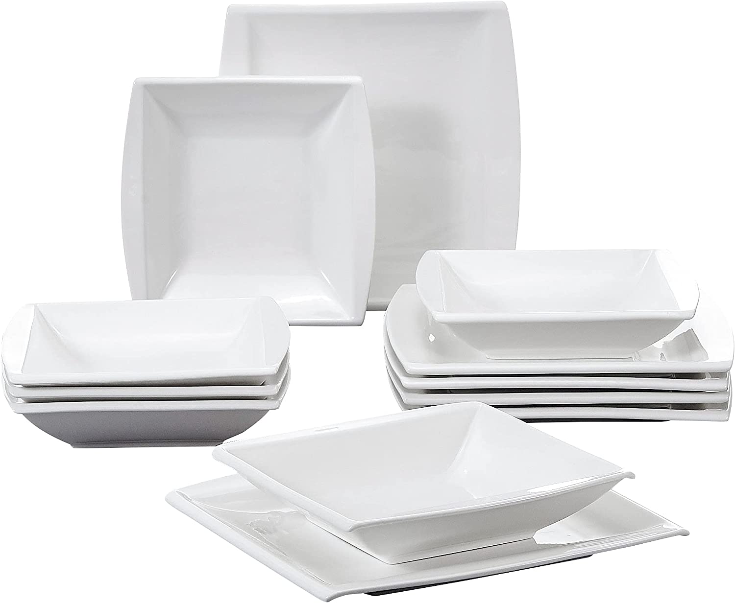 Malacasa Blance Series 42 Piece Cream White Porcelain Crockery Set for 6 People, Cutlery