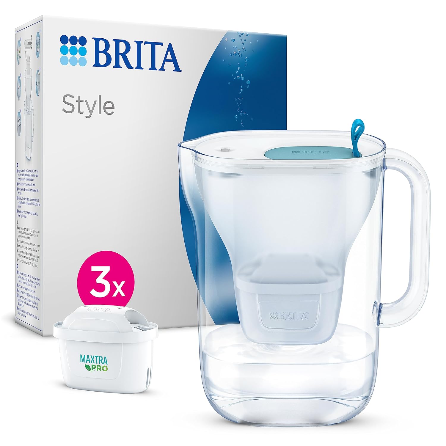 Brita Style Water Filter Jug Blue 2.4L - Includes 3 Maxtra Pro Filters - Fits Fridge Door