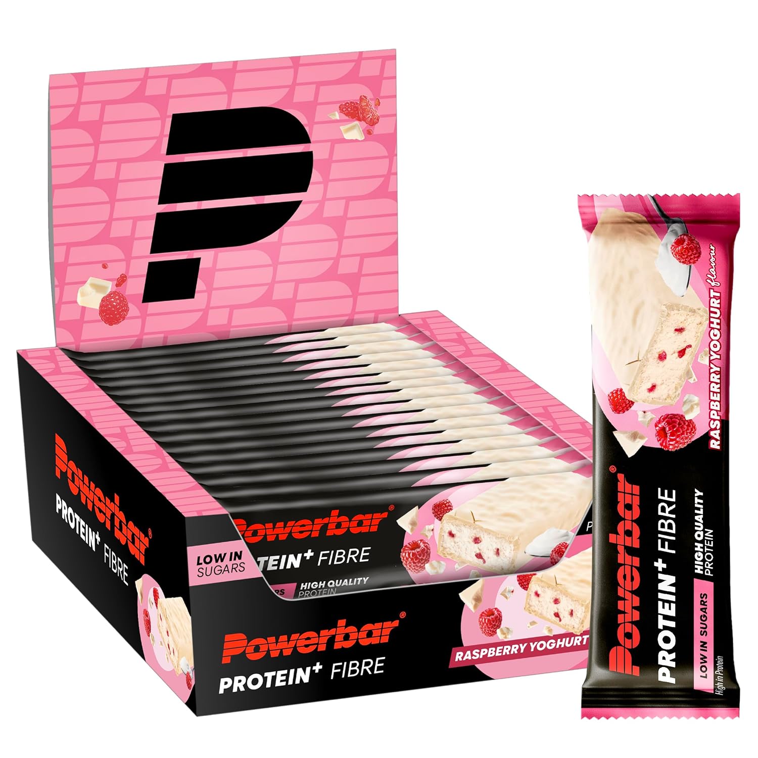 Powerbar - Protein Plus - Fiber - Raspberry Yoghurt - 16 x 35 g - High Fiber Low Sugar Bar - High Fiber