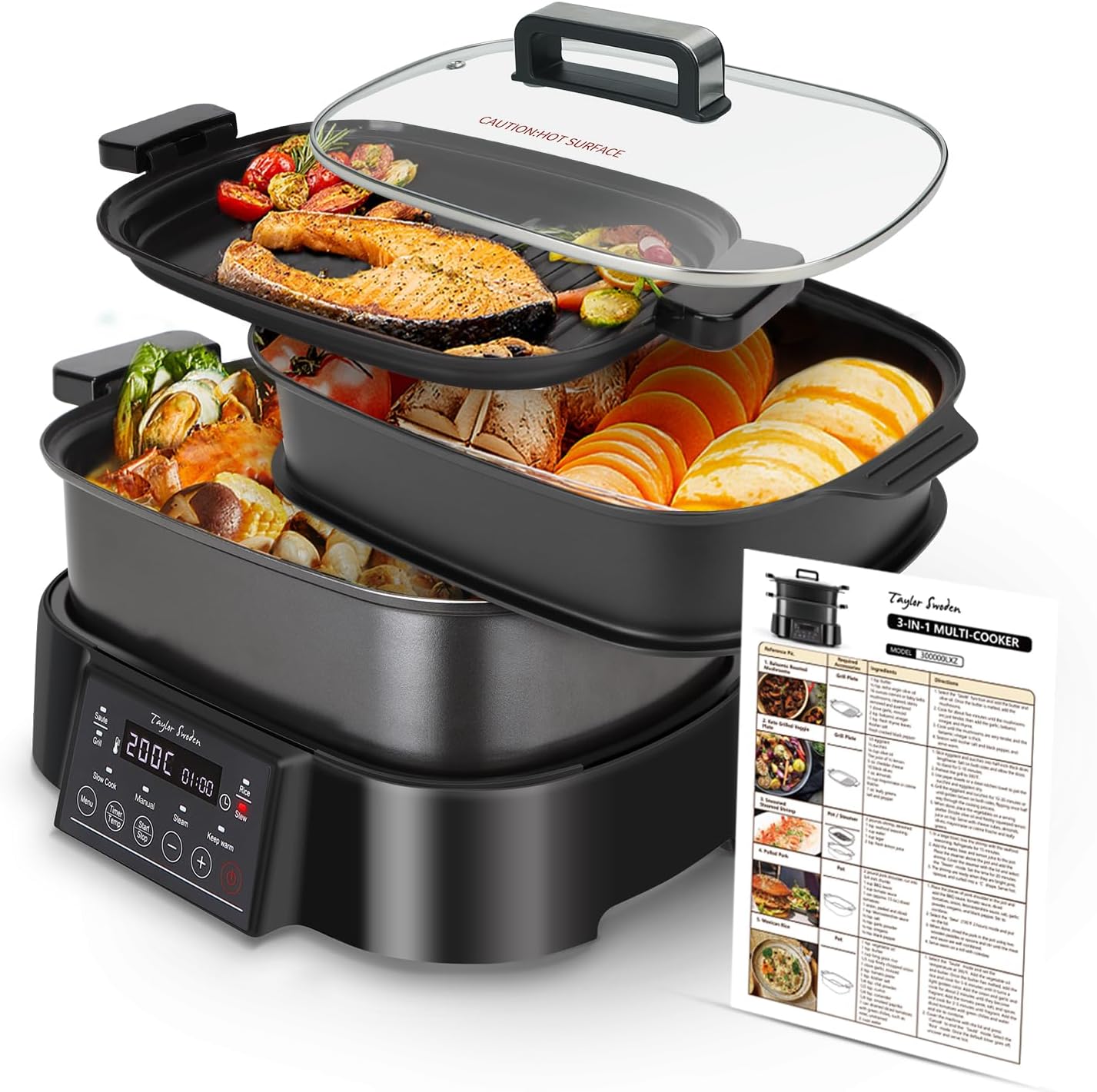 Taylor Swoden Arthur Steamer with Timer, Ultra Compact Steamer with 3 Slots, BPA-Free, Programmable, Preset Programs, Keep Warm Function, 6 L, 1250 W