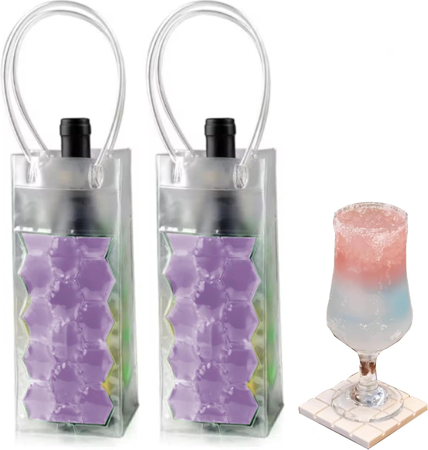 Coldcool Wine Cooler, Ice Wine Bag, Gel Wine Bottle Cooler, Ice Pack, Wine Cooler, Refrigerator and Drink Transport, Wine Bottle Cooler for Red, White Champagne or Sparkling Wine, 2 (Purple)