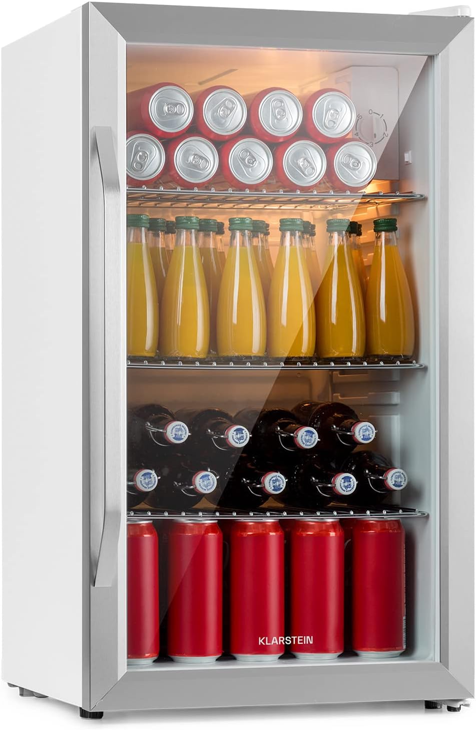 Klarstein Drinks Fridge, Small Fridge with 3 Shelves, Mini Fridge Silent for Office Camping Garden Outdoor, Mini Fridge with Glass Door, Mini Fridge 3-10°C, Beer Fridge 80 L, White