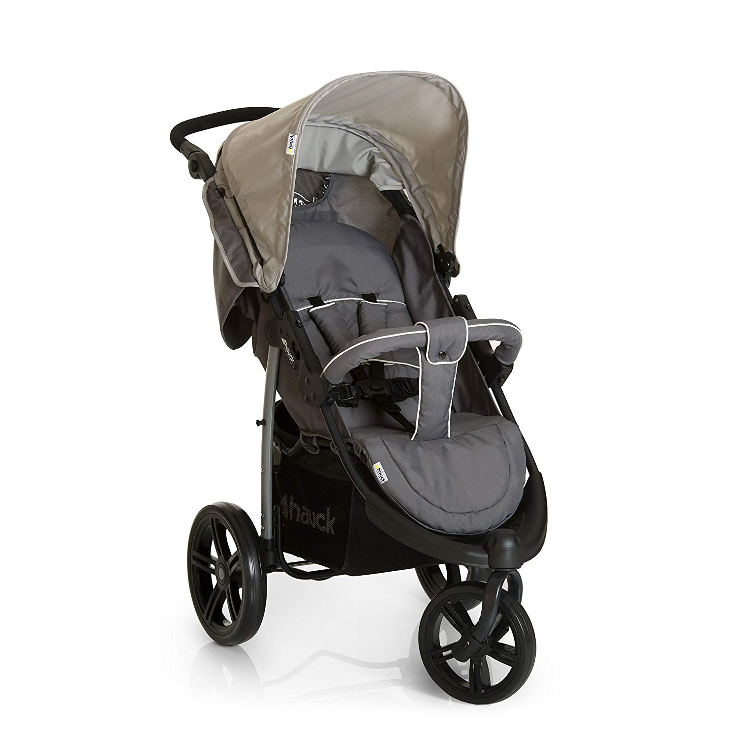 Hauck Viper SLX buggy up to 25 kg, tricycle with lying function for children from birth, small collapsible, height-adjustable push handle, large basket, pocket in the hood, smoke gray (gray)