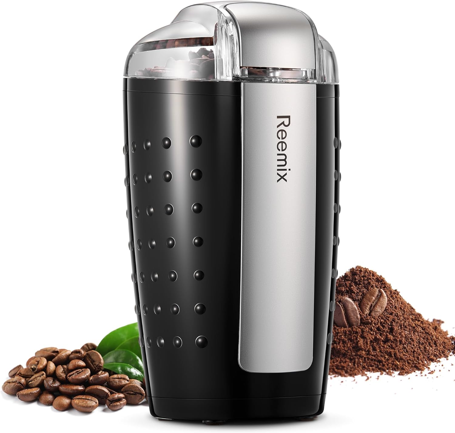 Reemix Electric Coffee Grinder and Spice Mill - 100 g Capacity, Stainless Steel Blade, Quiet with Clean Brush and Spoon, Black