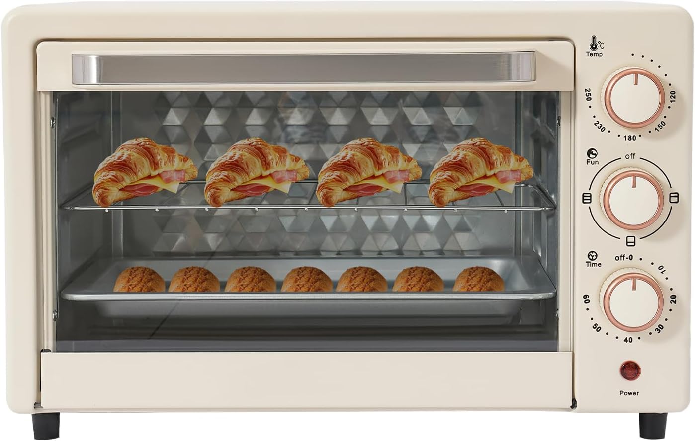 SuhoFutus Electric Oven 22 L Stainless Steel, 1000 W Oven with Grill, Oven with Timer and Thermostat, Compact Kitchen Oven with Baking Tray and Rack for Pizza, Bread, Biscuits, Grilling, Family (White