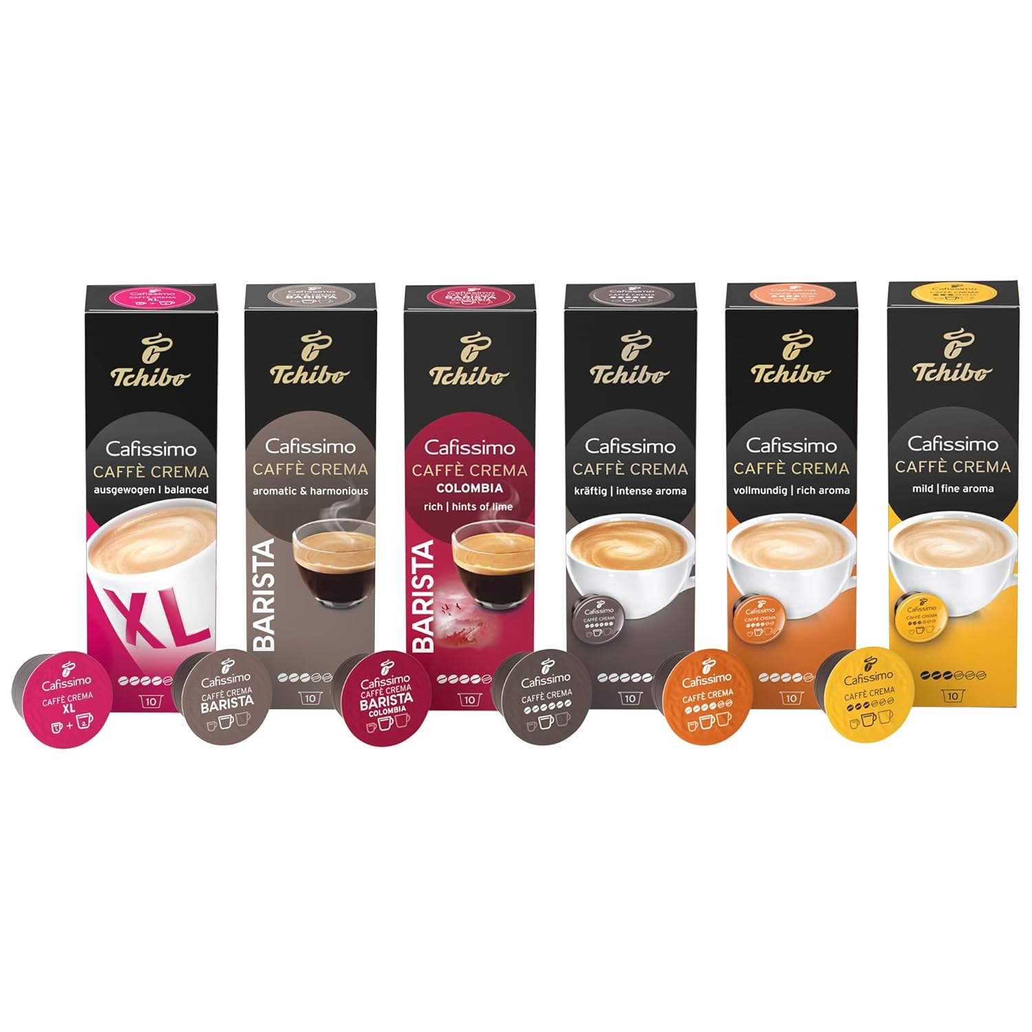 Tchibo Store Tchibo Cafissimo Tasting Set Caffè Crema Edition Various Varieties Caffè Crema, 60 Pieces (6 x 10 Coffee Capsules), Sustainable & Fair Trade