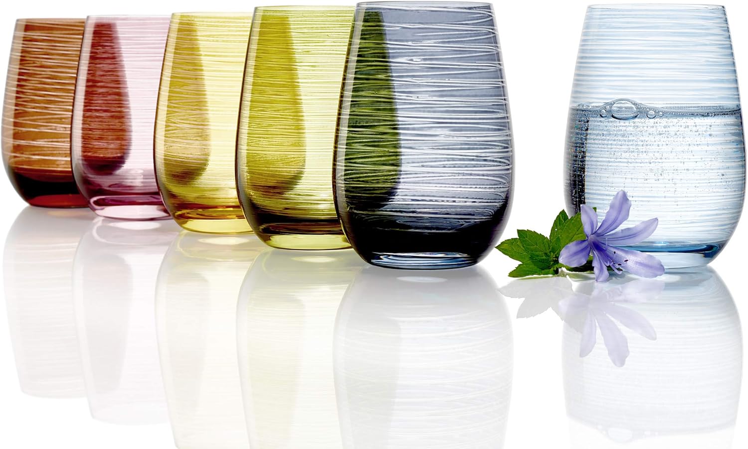 Stölzle Lausitz Store Stölzle Lausitz Twister Mediterranean Mix Water Glasses, Set of 6, 465 ml, All-Round Glasses Also for Juice & Cocktails, High-Quality Drinking Glasses Made of Lead-Free Crystal Glass, Dishwasher Safe and Shockproof