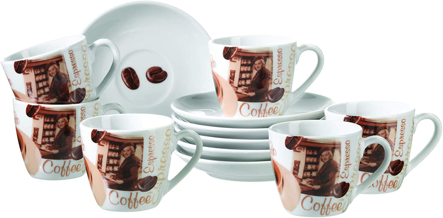 Maser Domestic Latte Macchiato 922246 6 x Espresso Cups with Saucers