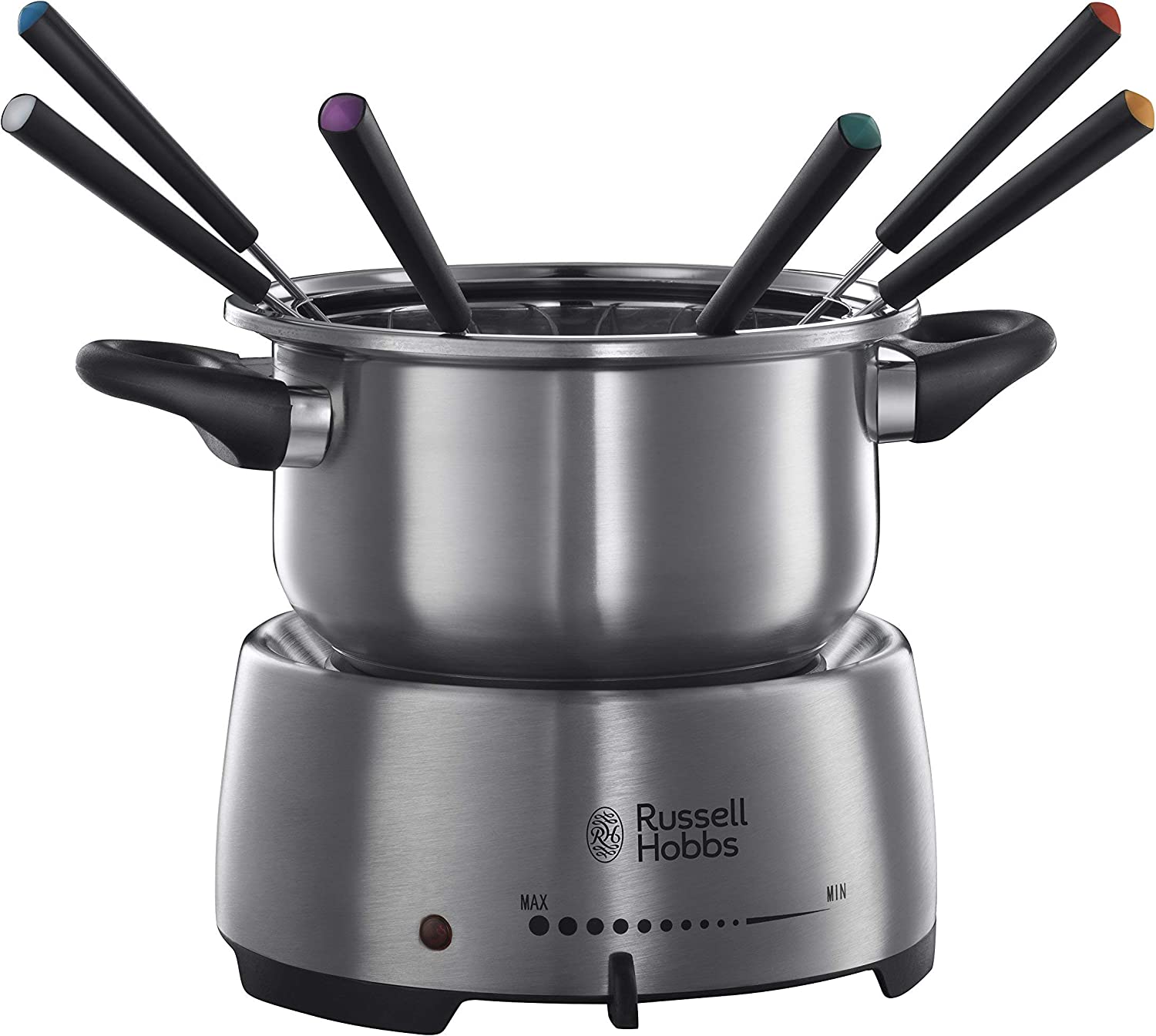 Russell Hobbs Fiesta Fondue Set (Cheese Fondue, Chocolate Fondue or Oil Fondue), 6 Forks, Dishwasher Safe Stainless Steel Pot, 1200 Watt, Electric Fondue Set 22560-56