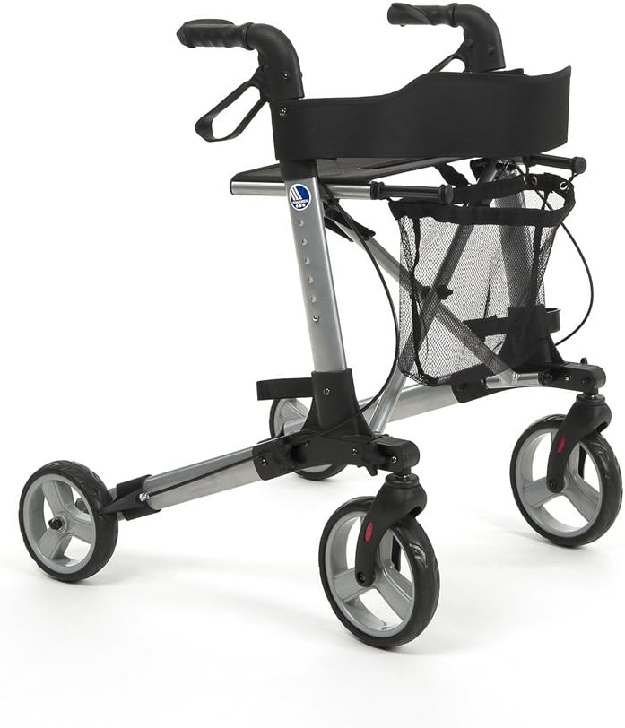 Unbekannt Vermeiren Quadri Light - Lightweight Travel Rollator with Full Equipment, 2-Way Foldable for Trunk, Travel and Flight, Height Adjustable, Strap, Stick Holder