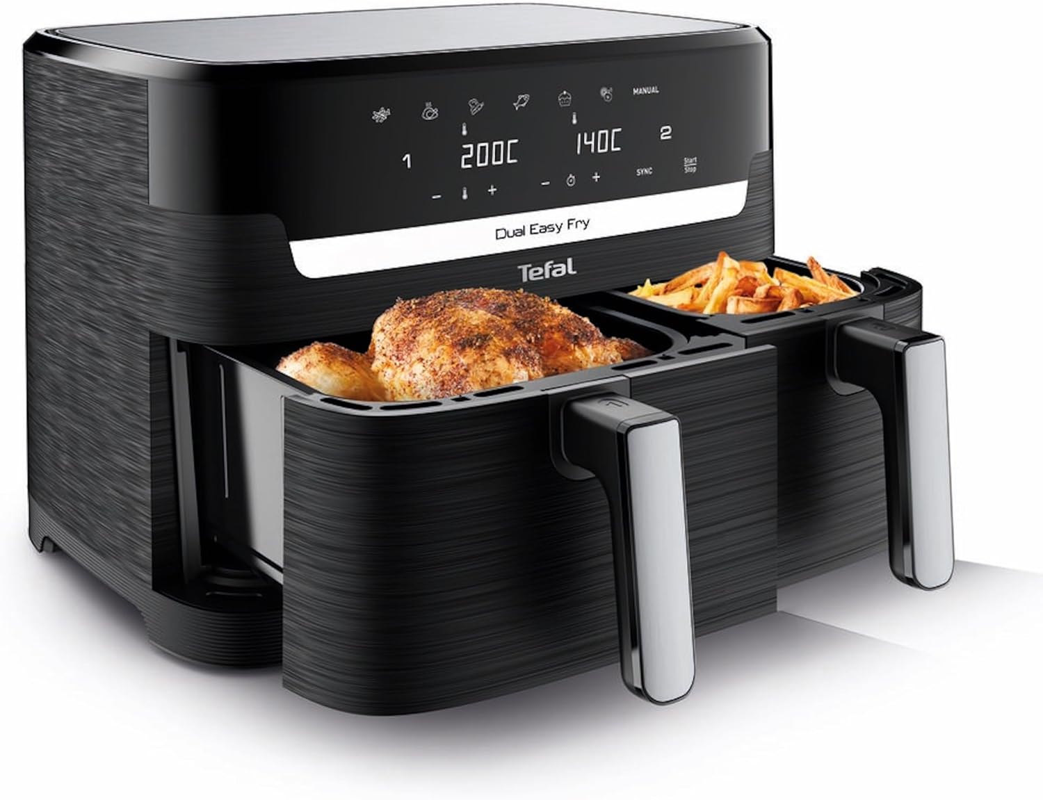 Tefal Dual Easy Fry Hot Air Fryer, Double Chamber, 5.2/3.1 L Capacity, Two Independent Drawers, 7 Automatic Programs, Energy Saving, Black, EY9018