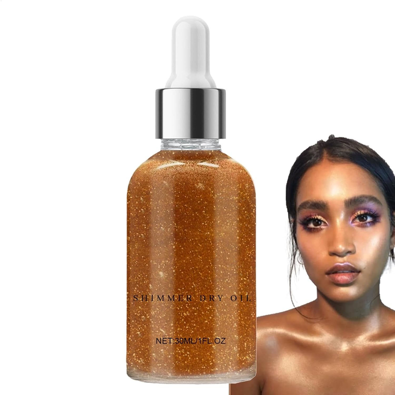 Body Oil with Highlighters, Shine Makeup for Body, Dry Oil, Brightening Ingredients for Face, Shoulders, Eyes, Feet