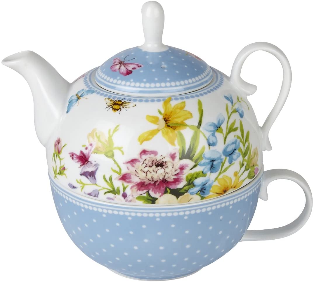 CREATIVE TOPS Katie Alice English Garden Tea for One Porcelain Teapot and Cup Set - Teapot: 450ml (16 fl oz), Cup: 280ml (10 fl oz)