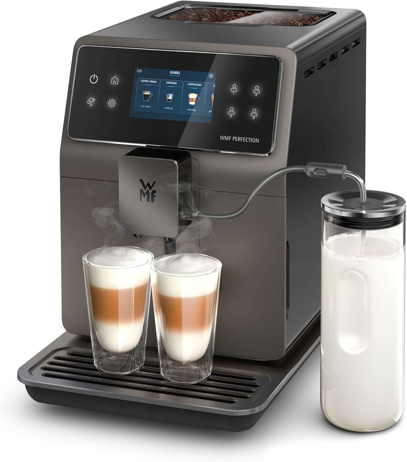 WMF Perfection 780L Fully Automatic Coffee Machine with Milk System, 18 Drink Specialties, Double Thermal Block, Stainless Steel Grinder, User Profile, 1 Liter Milk Container, TÜV Hygiene Certificate