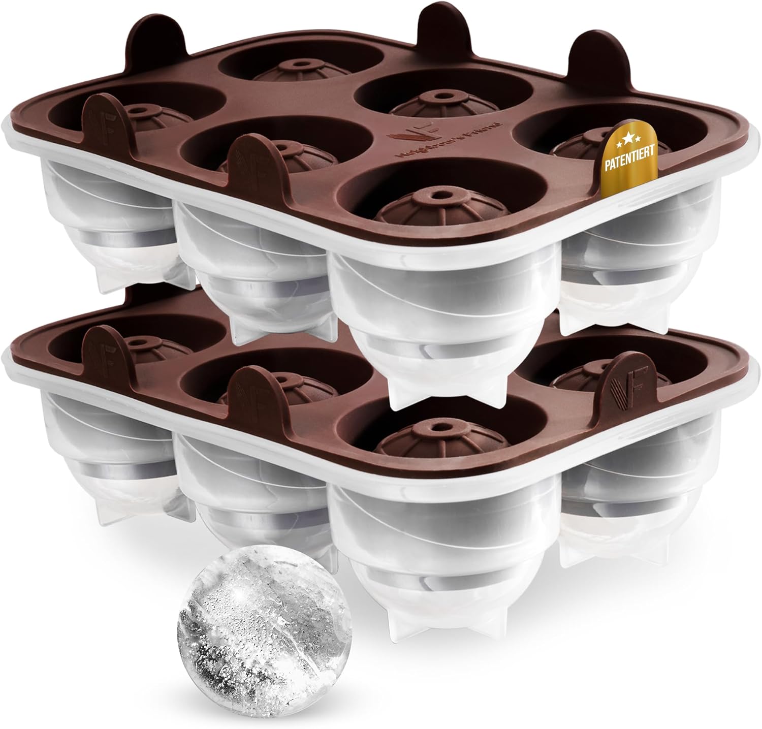Neighbour's Friend Store Neighbour\'s Friend Patented Round Ice Cube Tray, Pack of 2, XXL Ice Ball Mould for Whisky, Rum & Cocktails, 12 x Ice Cube Balls, Durable Platinum Silicone Ice Ball Mould, Dishwasher Safe