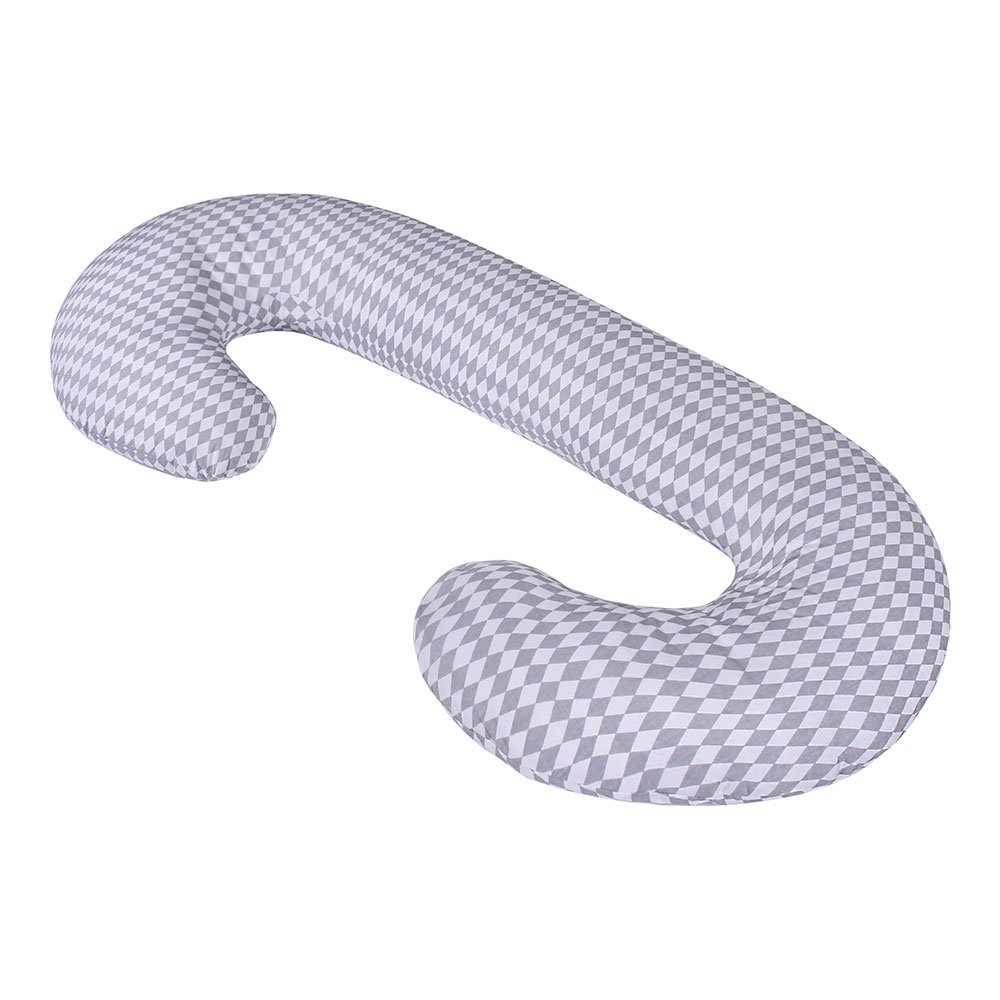 LULANDO Side Sleeper Pillow 130 x 60 cm, Nursing Pillow with Oeko-Tex 100 Certificate, Pregnancy Pillow with Pillow Case Made of 100% Cotton, Positioning Cushion, Seat Cushion in Grey Diamonds / White
